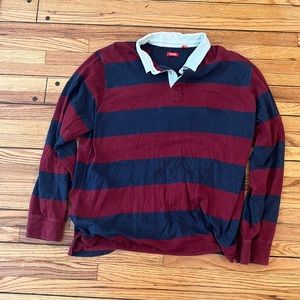 Izod Long Sleeve Rugby Polo Blue Red Stripe XXL